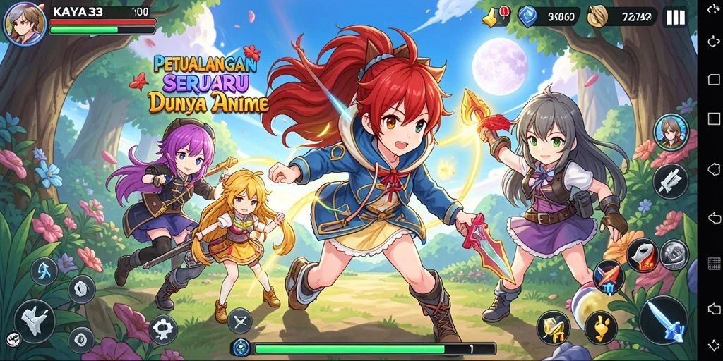 Screenshot gameplay KAYA33 dengan karakter anime menarik.