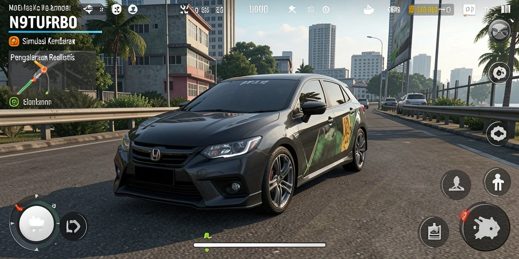 Screenshot N9TURBO menampilkan pengalaman berkendara yang realistis dan mendalam.