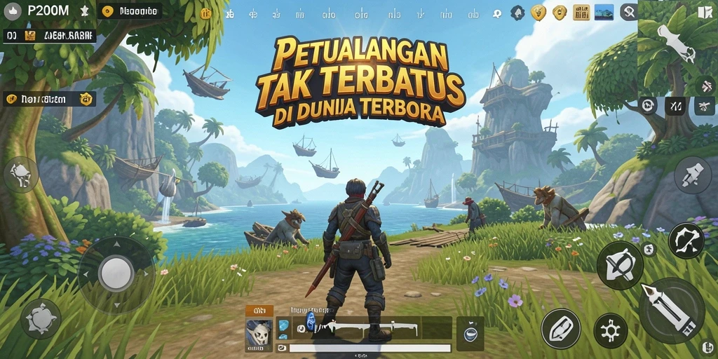 Tangkapan layar P200M yang menunjukkan petualangan mendebarkan di dunia terbuka.