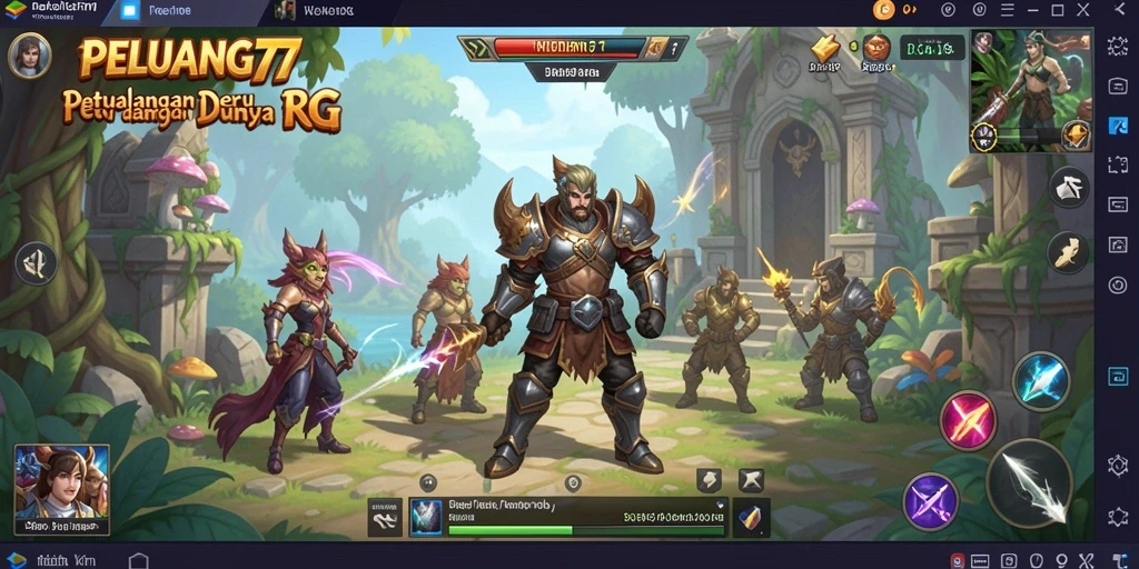 Tangkapan layar menunjukkan aksi seru dalam RPG PELUANG77.
